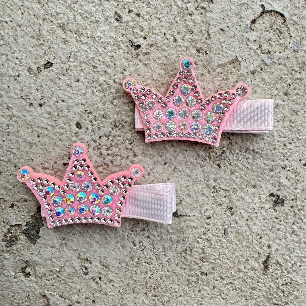 Pink Glitter Crown Baby Hair Clips